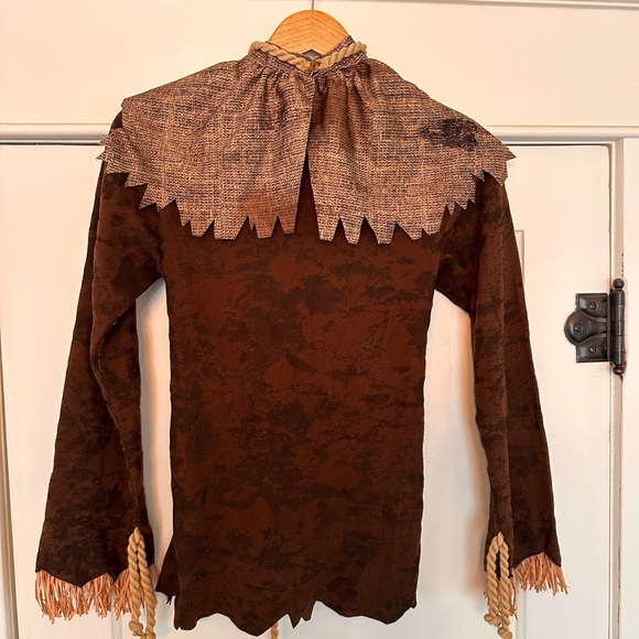 Scary Brown Scarecrow Costume with Hat, sickle and gloves size kids  8-10 - Picture 3 of 4